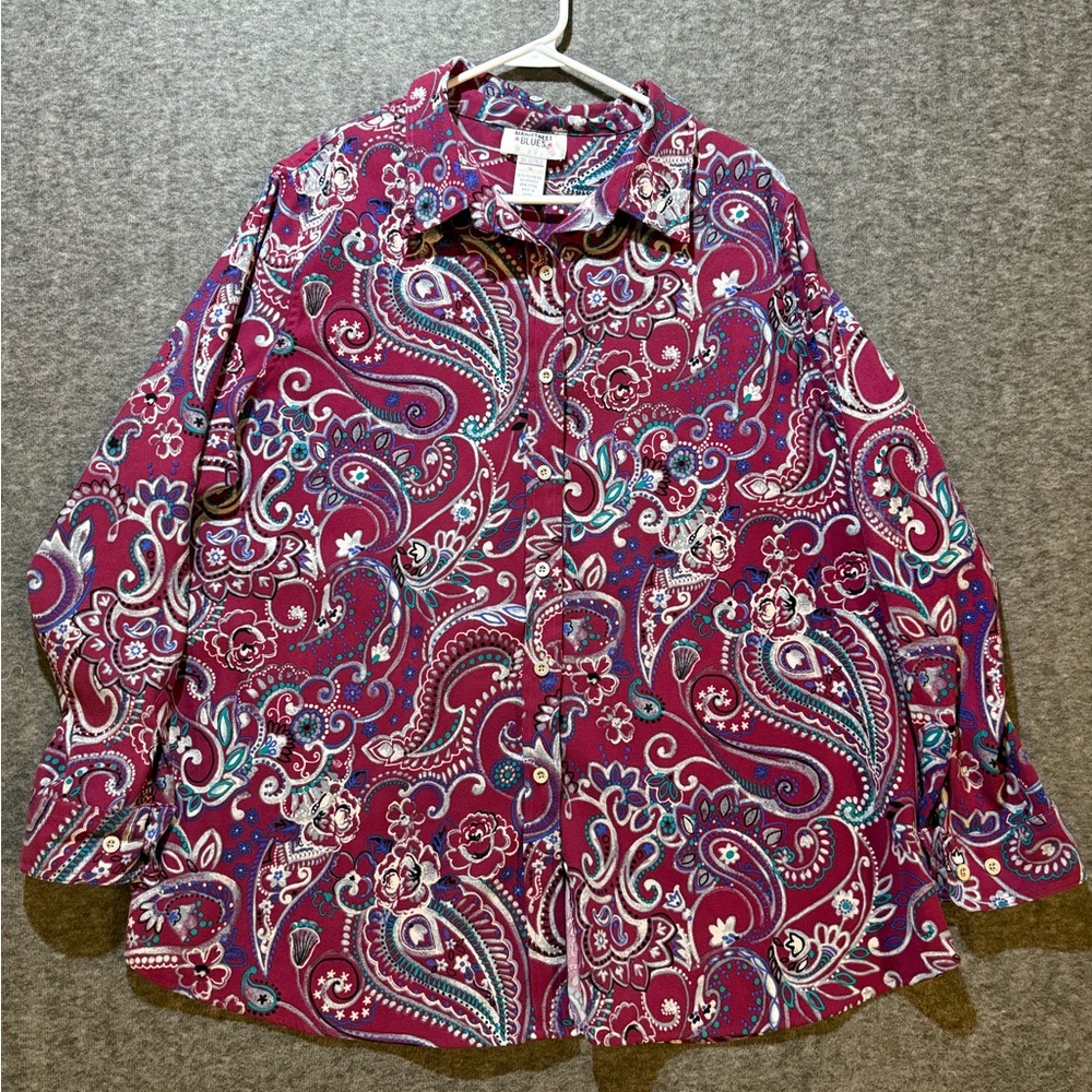 Mainstreet Blues Vtg Paisley Shirt Womens 1X pink colorful button up western